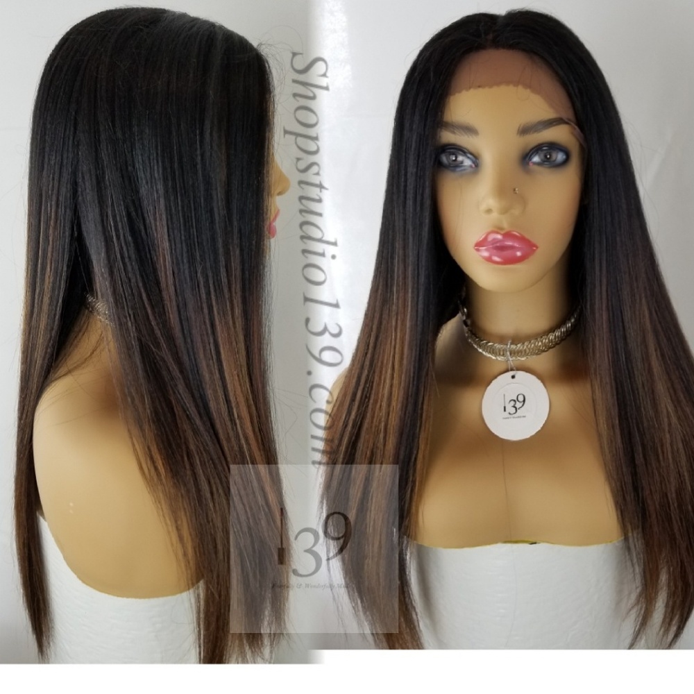 Custom colored human hair lacefront w/ highlights - Picture 1 of 1